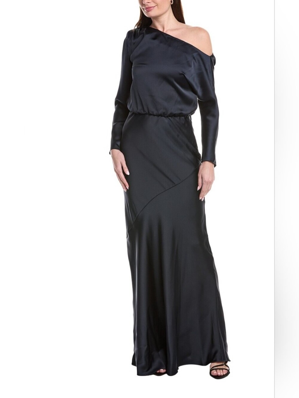 Ramy Brook Damiris Midnight Navy Satin Asymmetrical Maxi Dress - Size 10-8 New